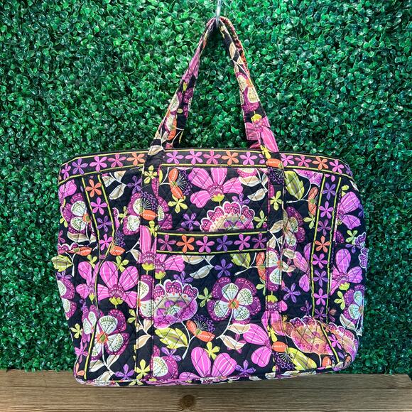 Vera Bradley Pirouette Pink Large Tote Pink Purple Black Floral Pattern 21x14x8" - Picture 2 of 9
